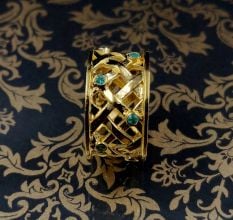 3 Micron Gold Plated Green Onyx Band Ring for Women